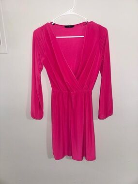 21 Saints Hot Pink Surplice Long Sleeve Mini Dress M